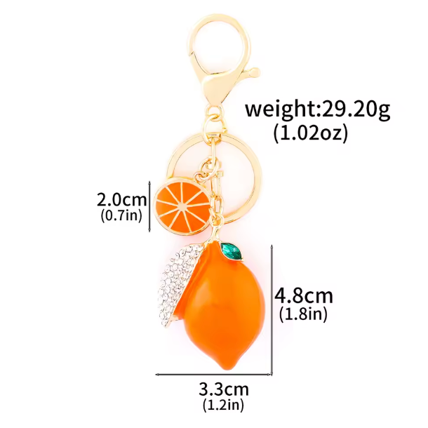 Porte-clés de voiture en forme de fruit artificiel, Design tendance, créatif, mignon, strass, petit citron, pendentif de sac pour femmes, anneau, cadeau de dessin animé