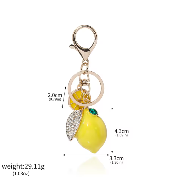 Porte-clés de voiture en forme de fruit artificiel, Design tendance, créatif, mignon, strass, petit citron, pendentif de sac pour femmes, anneau, cadeau de dessin animé