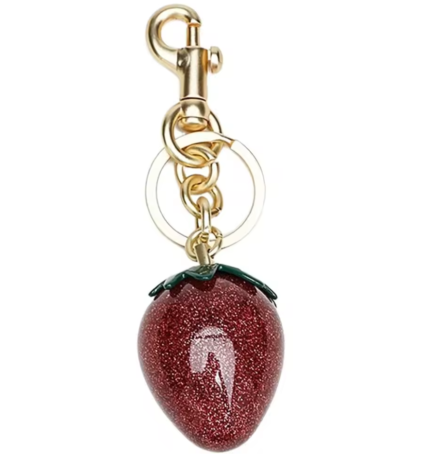 CUIER 1PC Cute Pearl Bracelet Cherry Fruit Keychain Bag Charm Black Red Jelly Cherrys Key Chain - Pearl Red