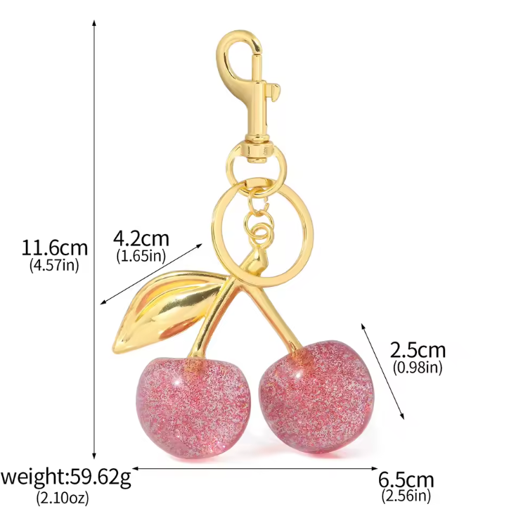 Cristal rouge rose cerise porte-clés accessoires sac pendentif à la mode exquis cristal résine cerise voiture porte-clés pendentif femmes