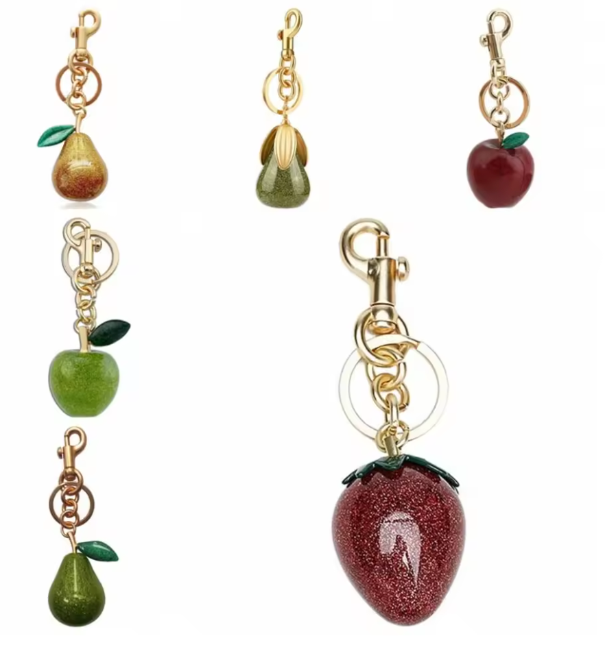 CUIER 1PC Cute Pearl Bracelet Cherry Fruit Keychain Bag Charm Black Red Jelly Cherrys Key Chain - Pearl Red