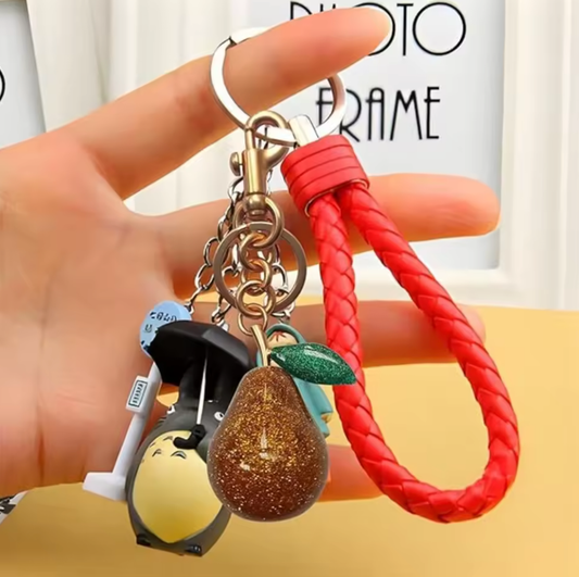 CUIER 1PC Cute Pearl Bracelet Cherry Fruit Keychain Bag Charm Black Red Jelly Cherrys Key Chain - Pearl Red