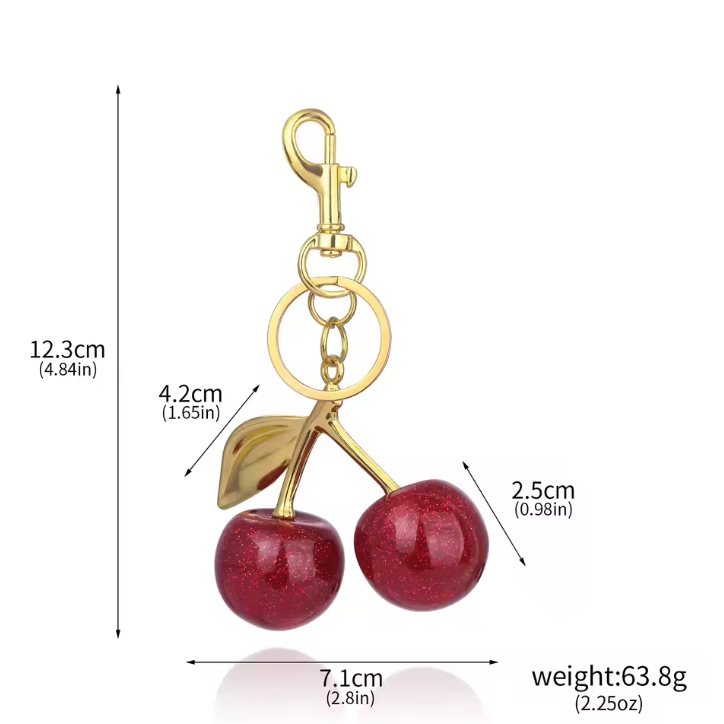 Cristal rouge rose cerise porte-clés accessoires sac pendentif à la mode exquis cristal résine cerise voiture porte-clés pendentif femmes