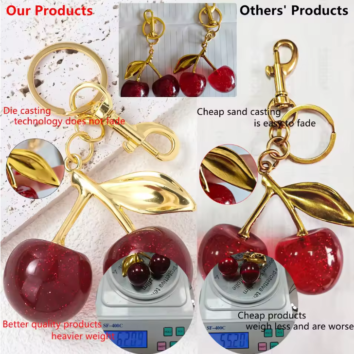 Cristal rouge rose cerise porte-clés accessoires sac pendentif à la mode exquis cristal résine cerise voiture porte-clés pendentif femmes